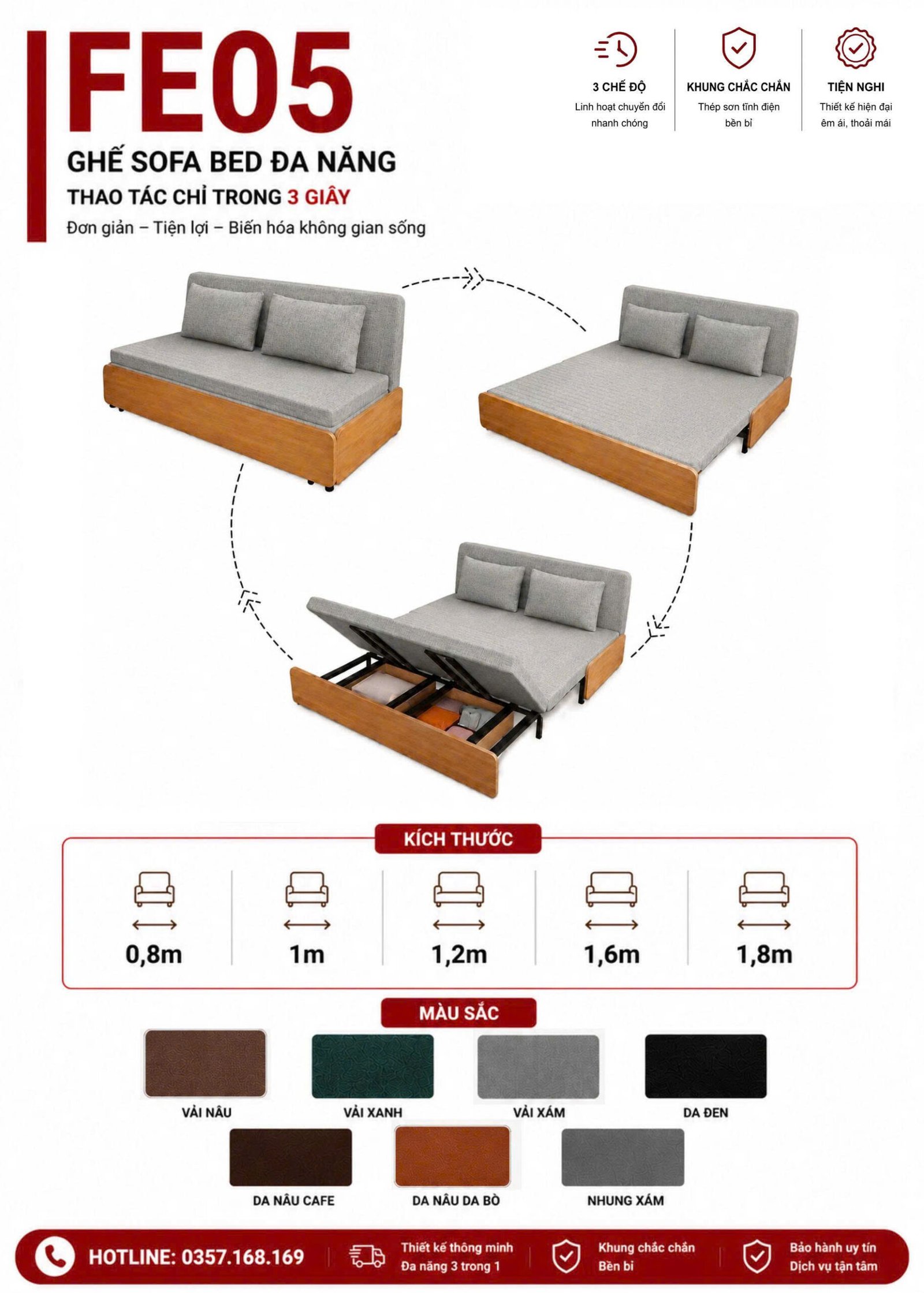 Thông số sofa giường gấp gọn FE05