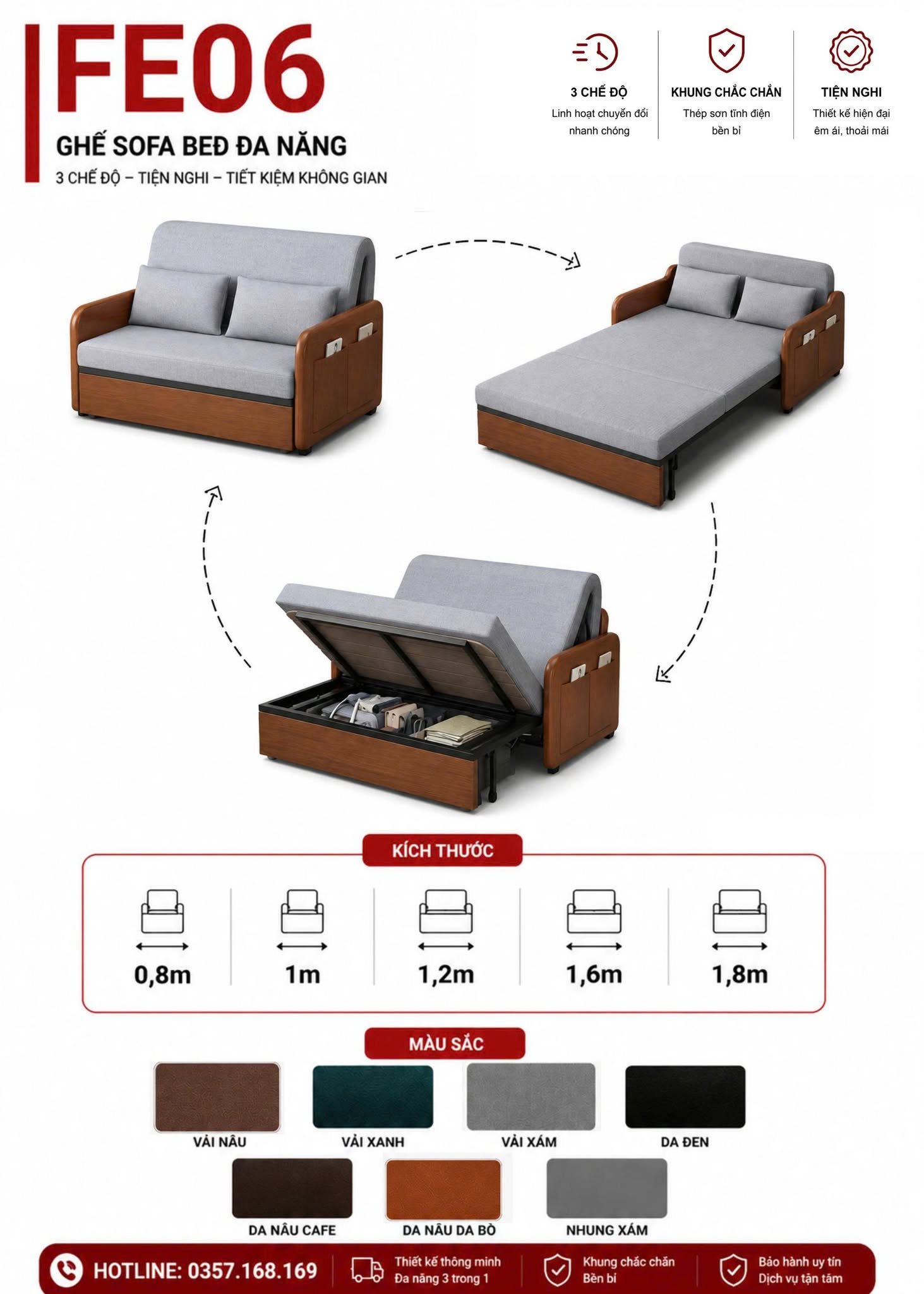 Thông số sofa giường gấp gọn FE06