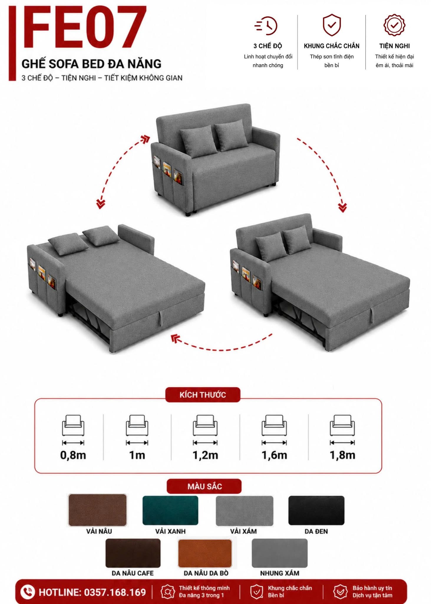 Thông số sofa giường gấp gọn FE07